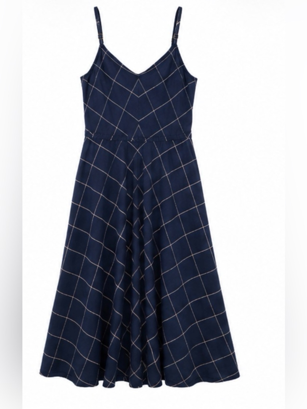 L.L.Bean Signature Navy Windowpane Cotton Lyocell Midi Dress Size 12